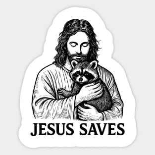 Jesus Saves Raccoon Religious Humor Meme Sticker